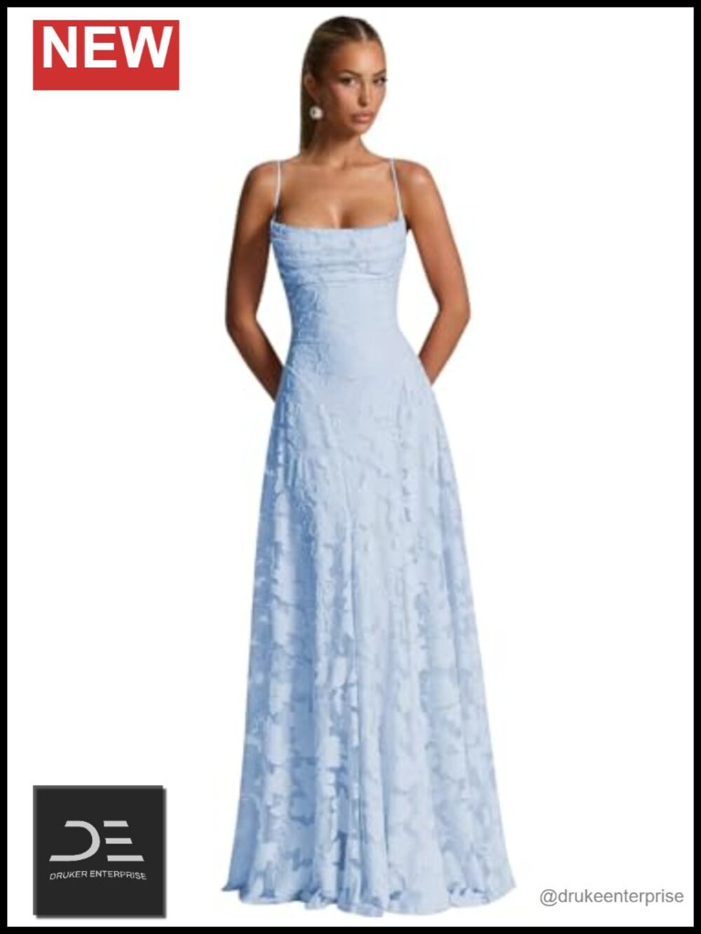Jacquard Lace Spaghetti Strap A-Line Bridesmaid Prom Formal Dress